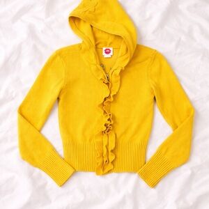 90s Vintage Fiorucci Yellow Cropped Knit Sweater M Designer Zip
